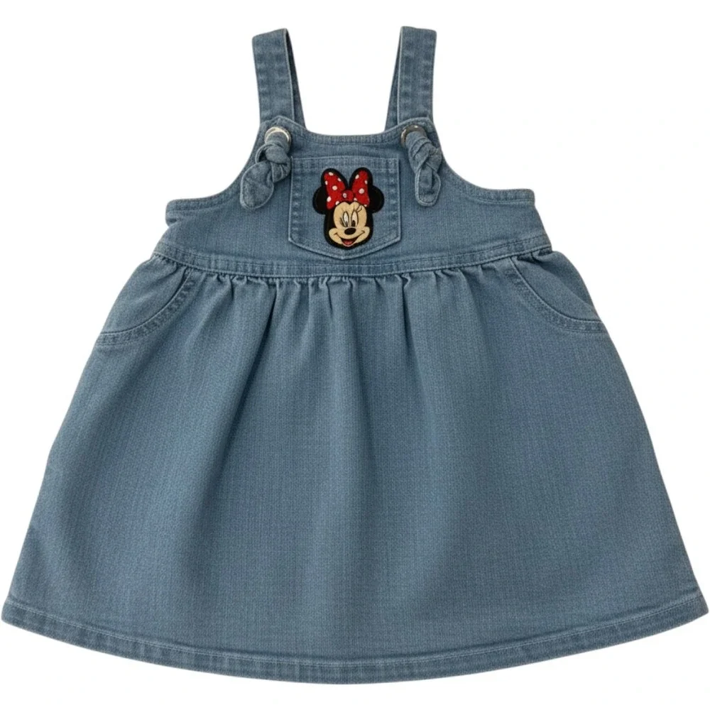 Disney Baby Minnie Mouse Denim Jumper Dress 18M Blue Cotton Blend Pinafore 1019